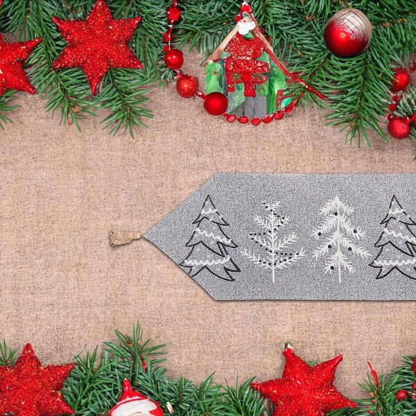 Christmas Tapestry Table Runner Gray Trees 54