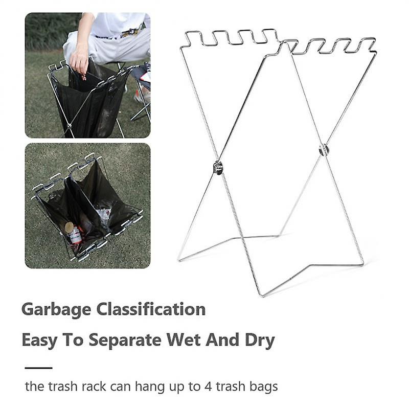 Folding Trash Bag Holder Stand Portable Foldable Outdoor Camping Picnic Stainless Steel Garbage Rack Hanging Plastic Bag Holder