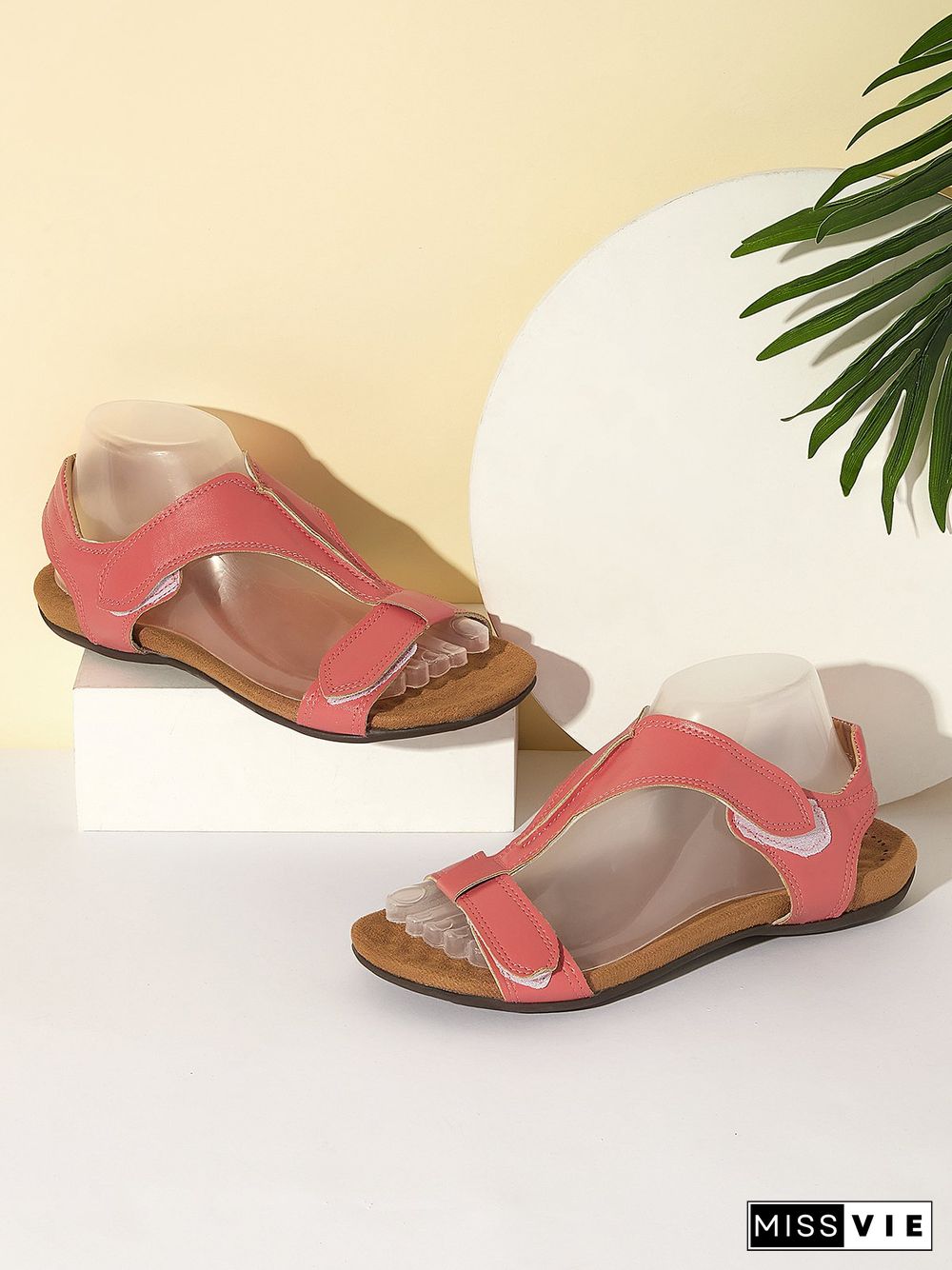 Retro Solid Color Casual Velcro Portable Sandals