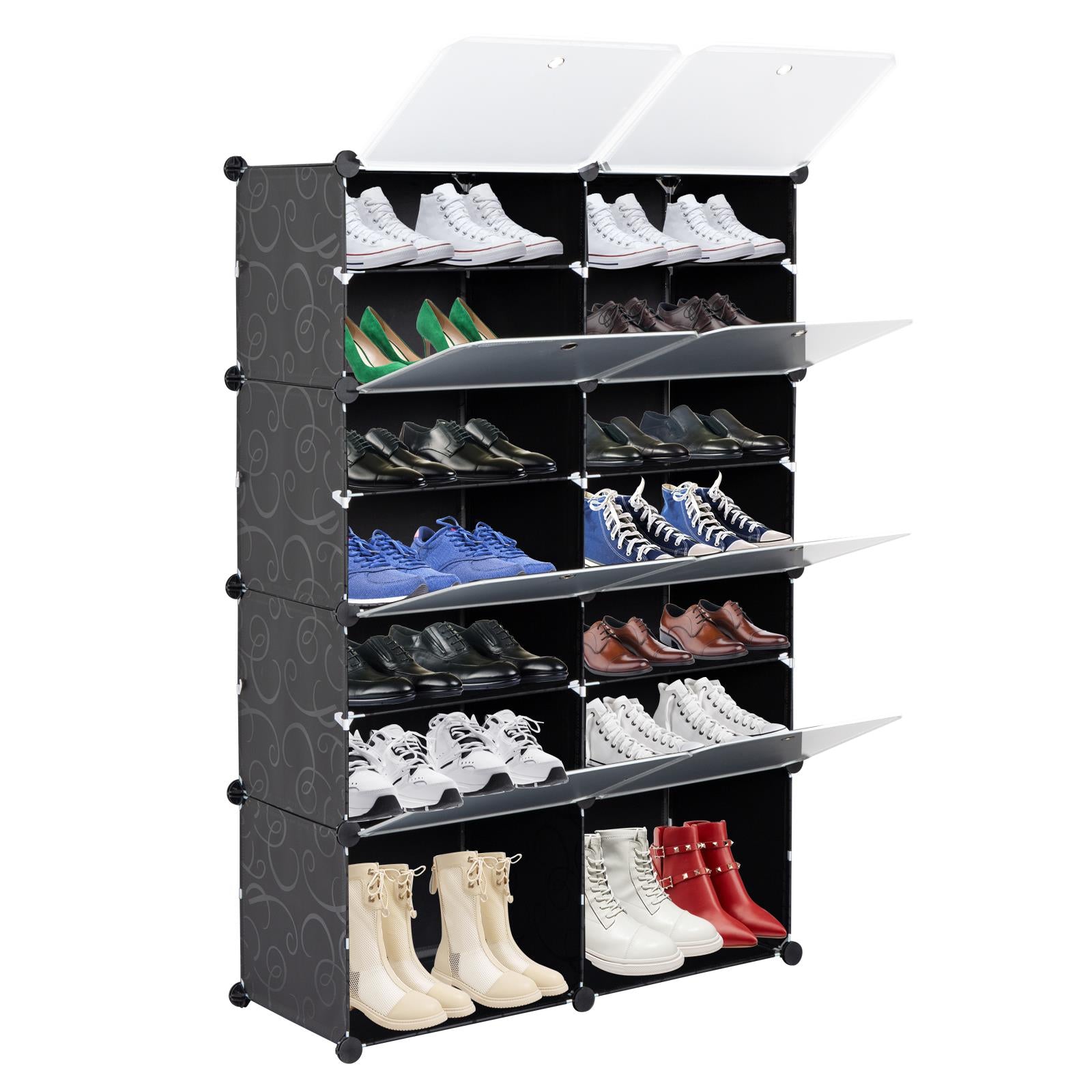 Zimtown 7-Tier 14 Cube Modular Cabinet Shelving Expandable with Doors， Plastic Shoe Rack Organizer for Heels， Boots， Boots