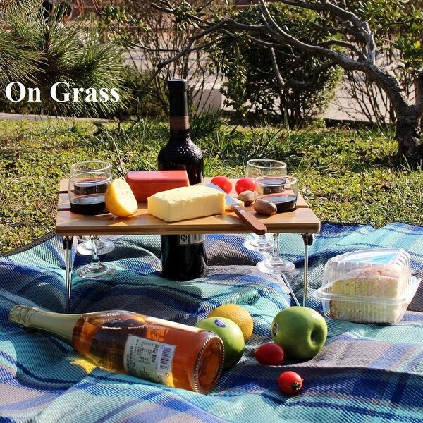 Portable Bamboo Wine Picnic Table Tray