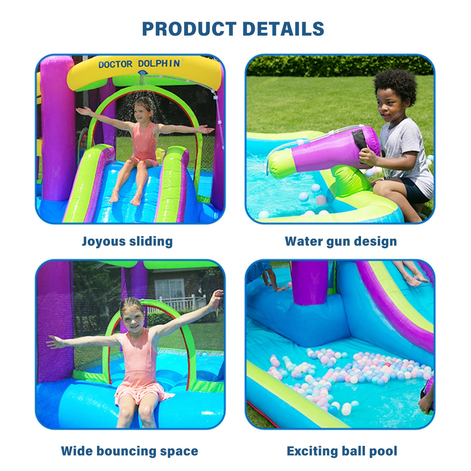 Slide Bouncer with Slide and Pool Water-Gun Inflatable Jumper Bouncing House Jumping Castle Heavy Duty Backyard Kids Party Bouncer House