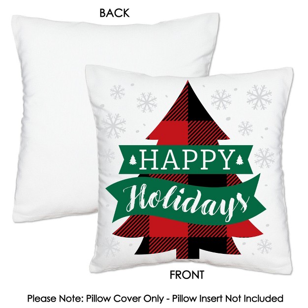 Big Dot Of Happiness Holiday Plaid Trees Buffalo Plaid Christmas Party Home Decorative Canvas Cushion Case Throw Pillow Cover 16 X 16 Inches