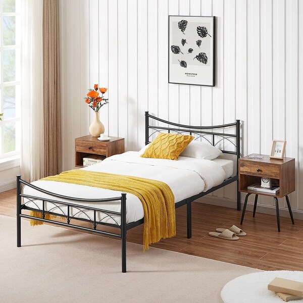 3-pieces Bed Frame and Modern Nightstand Set of 2 with 1-Drawer - - 36539696