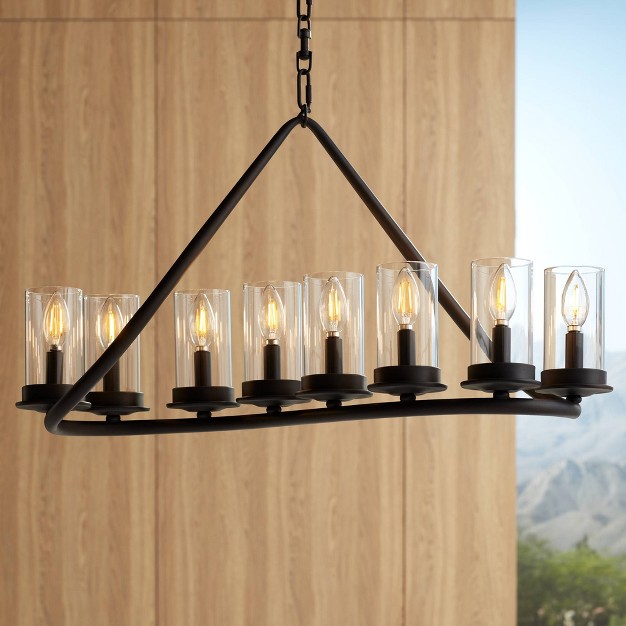 Wide Farmhouse Rustic Glass Shade 8 light Fixture For Dining Room Kitchen Island