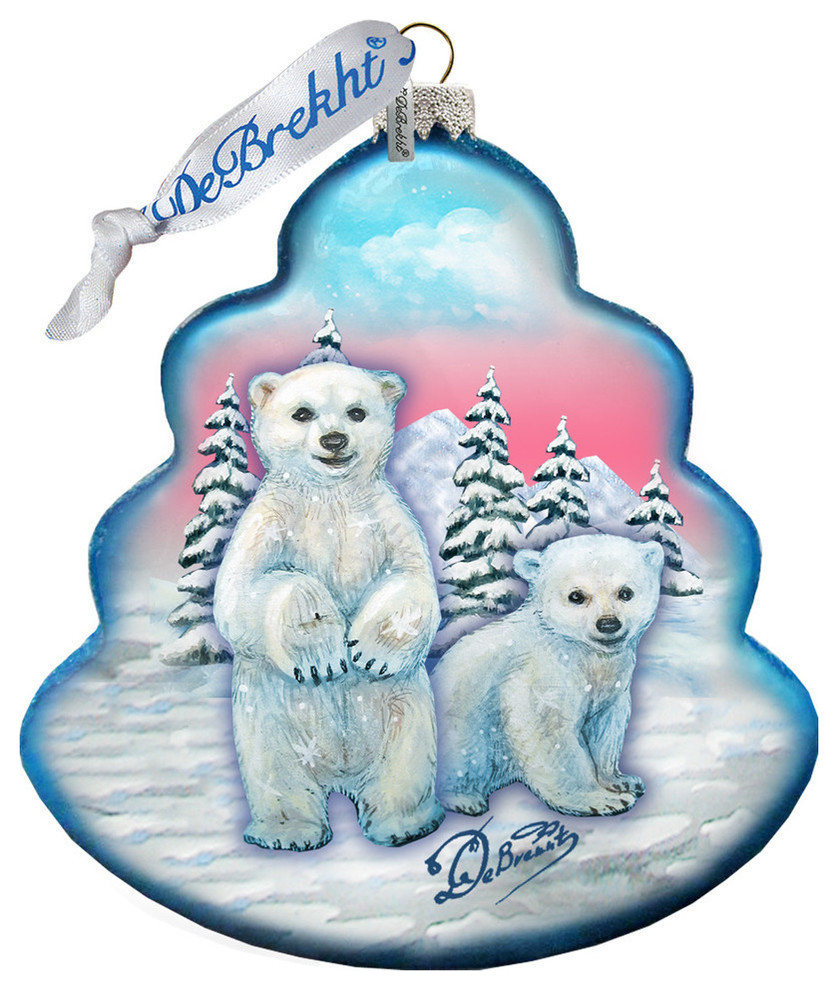 Hand Painted Polar Bear Tree Glass Scenic Ornament   Traditional   Christmas Ornaments   by G. DeBrekht  Houzz