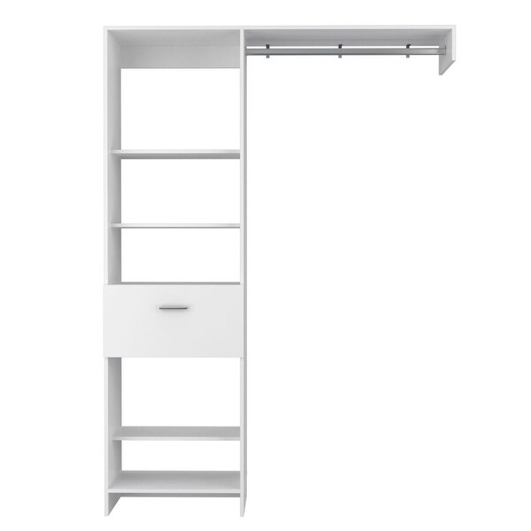 TUHOME Manchester 150 Closet System with Metal Rod， 5 Open Shelves， and 1 Drawer - - 35569945