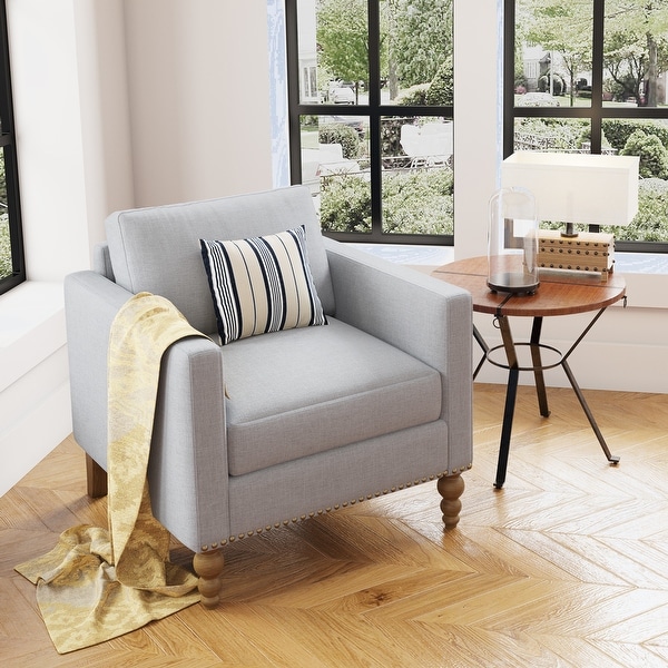 Modern Armchair Accent Chair with Bronze Nailhead Trim Wooden Legs