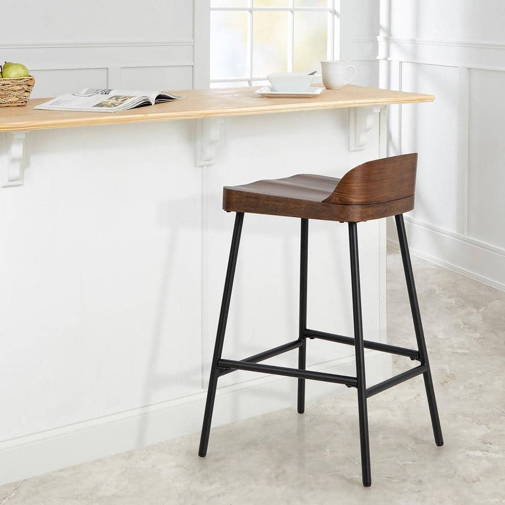 Costway 28 in. Industrial Brown Low Back 24.5 in. Bar Stool Counter Height Saddle Seat Kitchen Stool JV10406CF