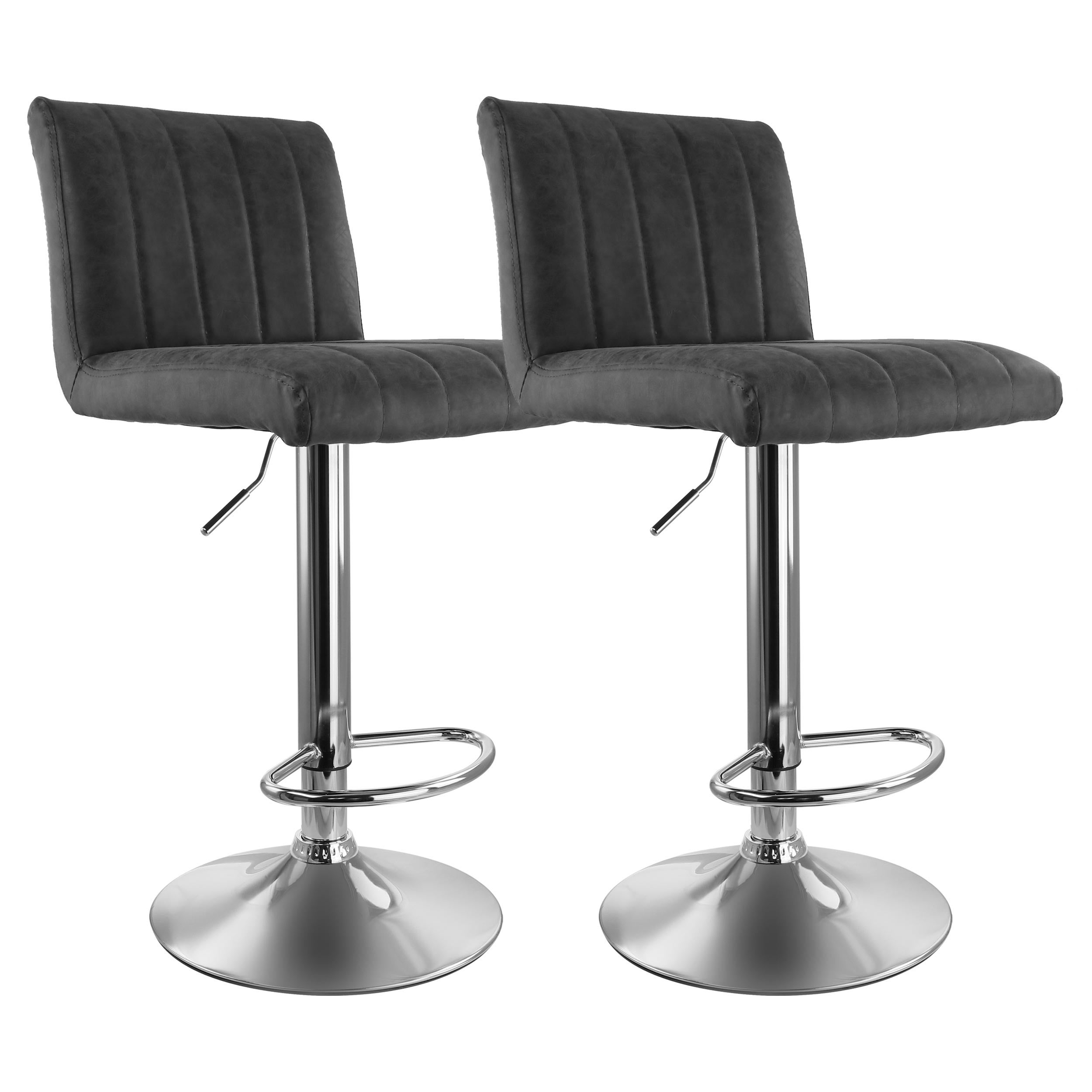 Elama 2 Piece Vintage Faux Leather Adjustable Bar Stool in Gray with Black Base