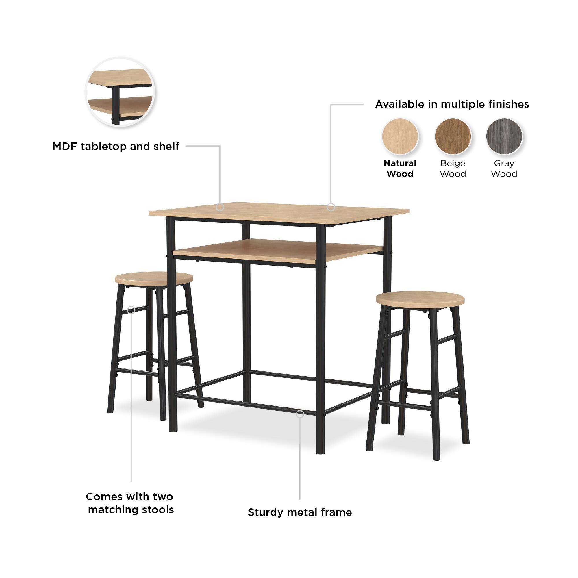 RealRooms Jace Counter Height Kitchen 3 Piece Pub Set， Pub Table and 2 Stools， Natural