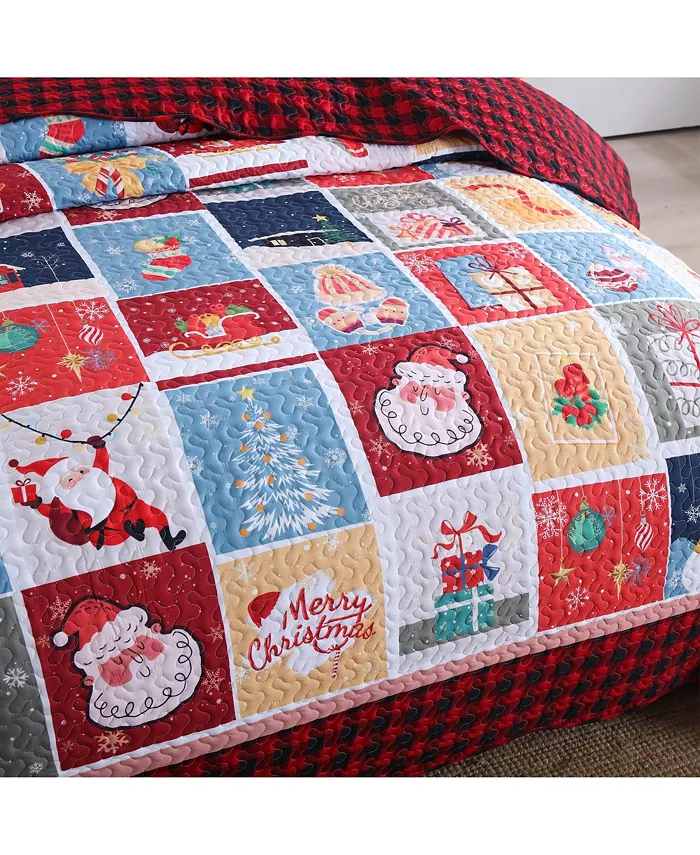 MarCielo 3 Pcs Festive Christmas Quilt Bedspread Set Holiday Bedding for Your Bedroom - Queen