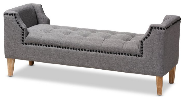 Baxton Studio Perret Tufted Linen Fabric and Wood Bench in Gray   Transitional   Upholstered Benches   by HedgeApple  Houzz