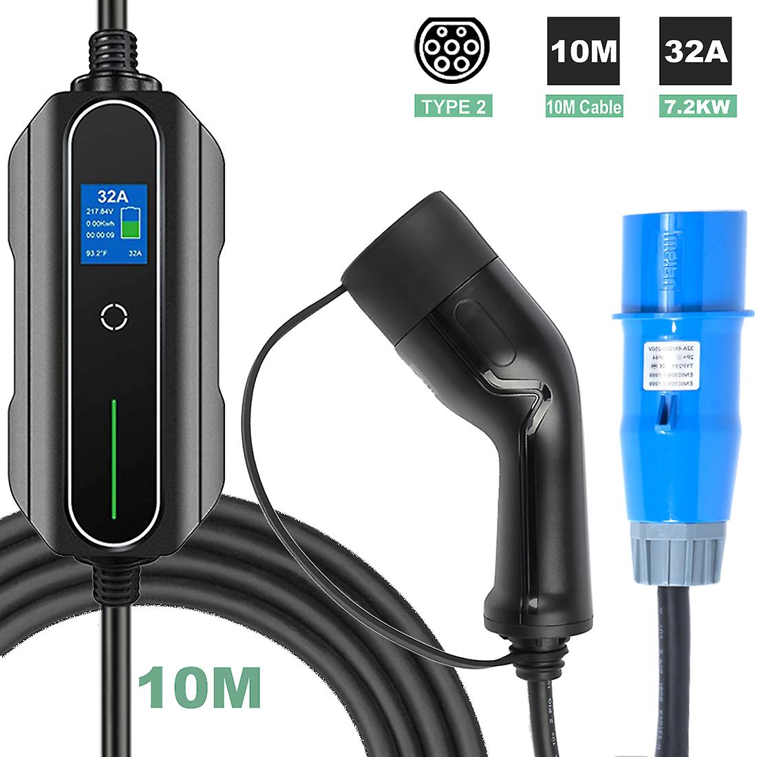 Born Pretty Portable Ev Charger 10 Meters Cable Type 1 J1772 Type 2 32a Single Phase 7.2kw Level 2 10m Electric Vehicle Car Charger Cee Plug