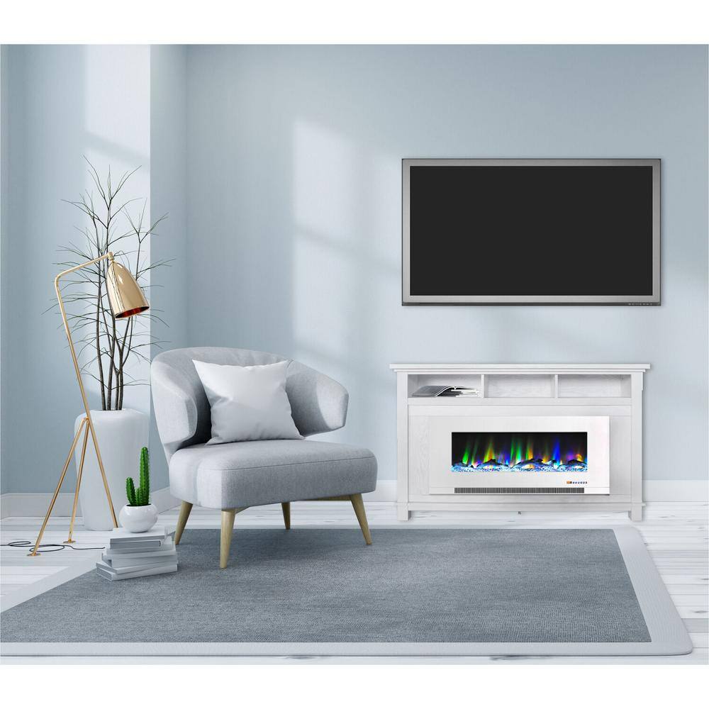 Hanover Winchester 57.8 in. Freestanding Electric Fireplace TV Stand in White with Driftwood Log Display FS5735-2BWW