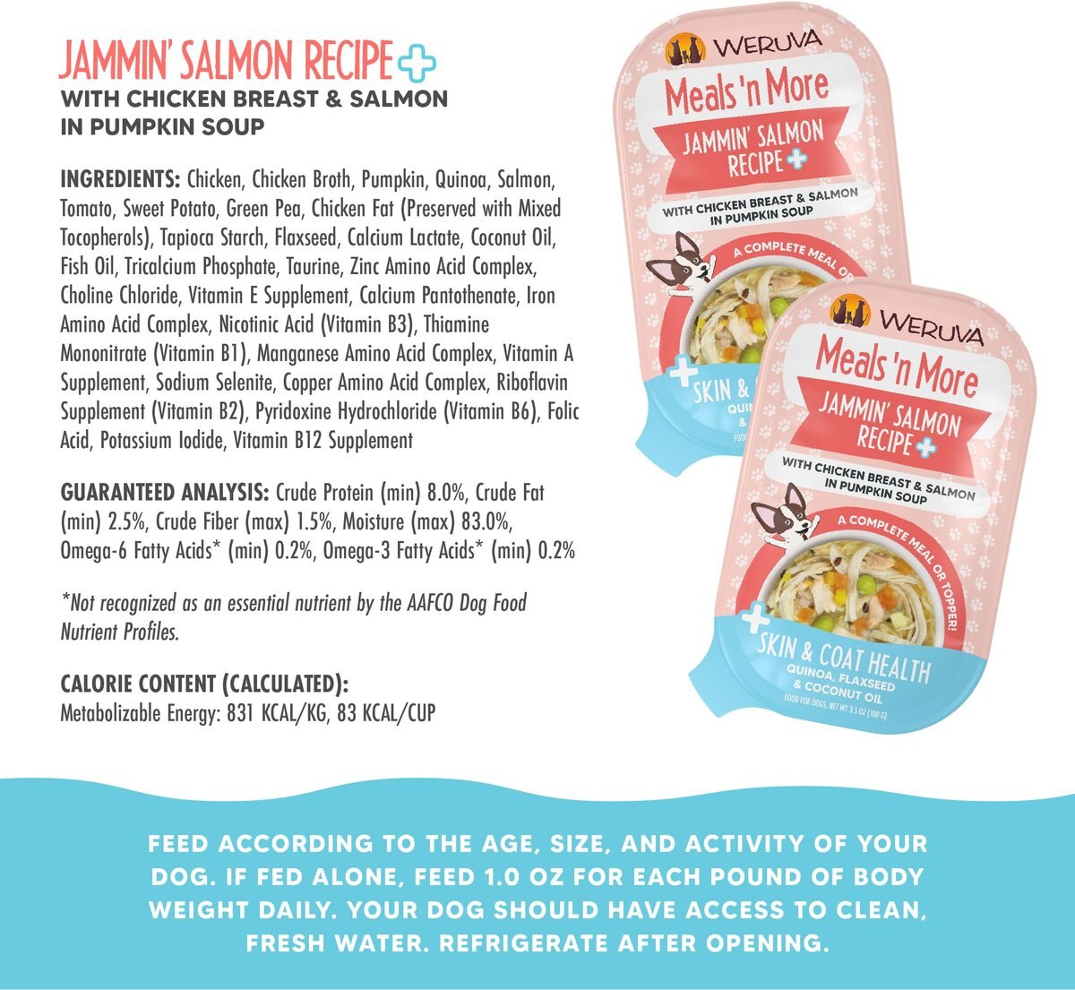 Weruva Classic Dog Meals 'n More Jammin’ Salmon Recipe Plus Wet Dog Food， 3.5-oz cup， case of 12