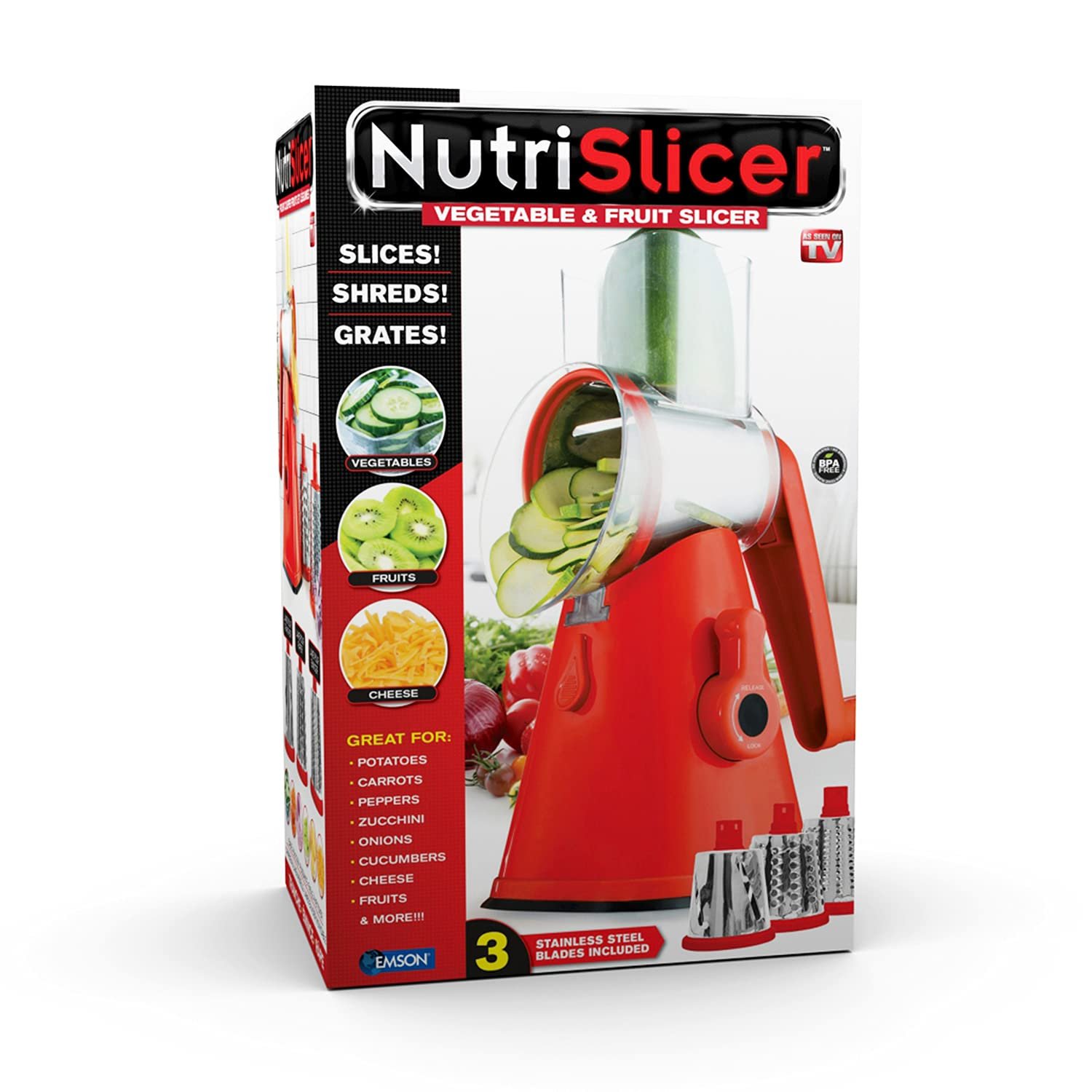 Nutrislicer 3-In1 Kitchen Spinning/Rotating Mandoline Countertop Vegetable Slicer Fruits S