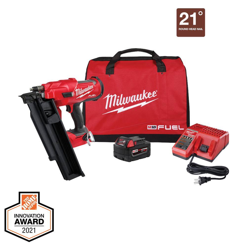 MW M18 FUEL 3-12 in. 18-Volt 21 Deg. Lithium-Ion Brushless Cordless Framing Nailer Kit with 5.0 Ah Battery Charger Bag 2744-21