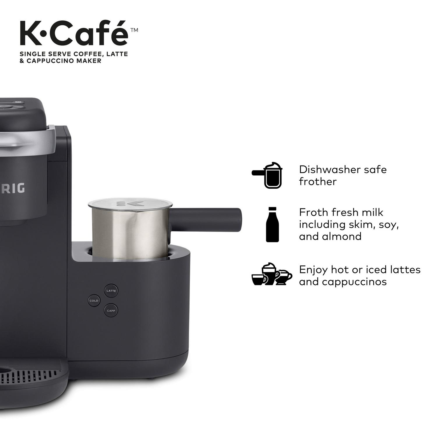 Keurig K-Cafe Single Serve K-Cup Coffee Maker， Latte Maker and Cappuccino Maker， Dark Charcoal