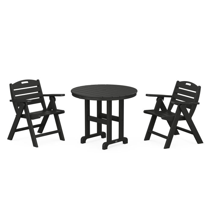 Polywood Nautical Folding Lowback Chair 3-Piece Round Dining Set PWS1340-1