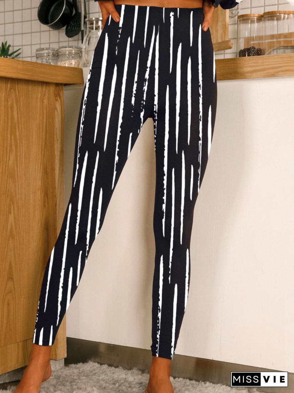 Casual Striped Plus Size Printed Leggings Pants