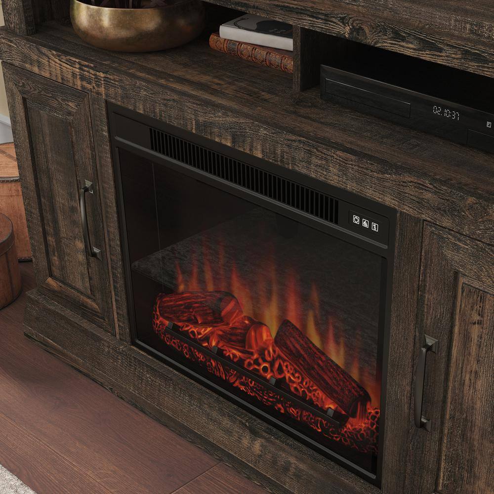 SAUDER 47.48 in. Carbon Oak Rectangle Engineered Wood TV Console with Fireplace Fits TV's up to 50 in. 427378