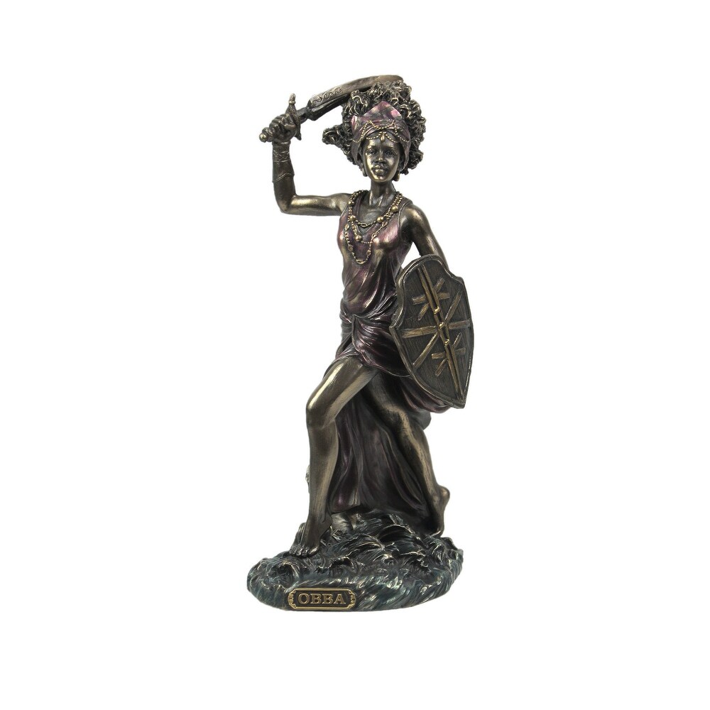 Bronzed Finish Obba Orisha Of Marriage And Transformation Statue   8.5 X 4 X 4 inches