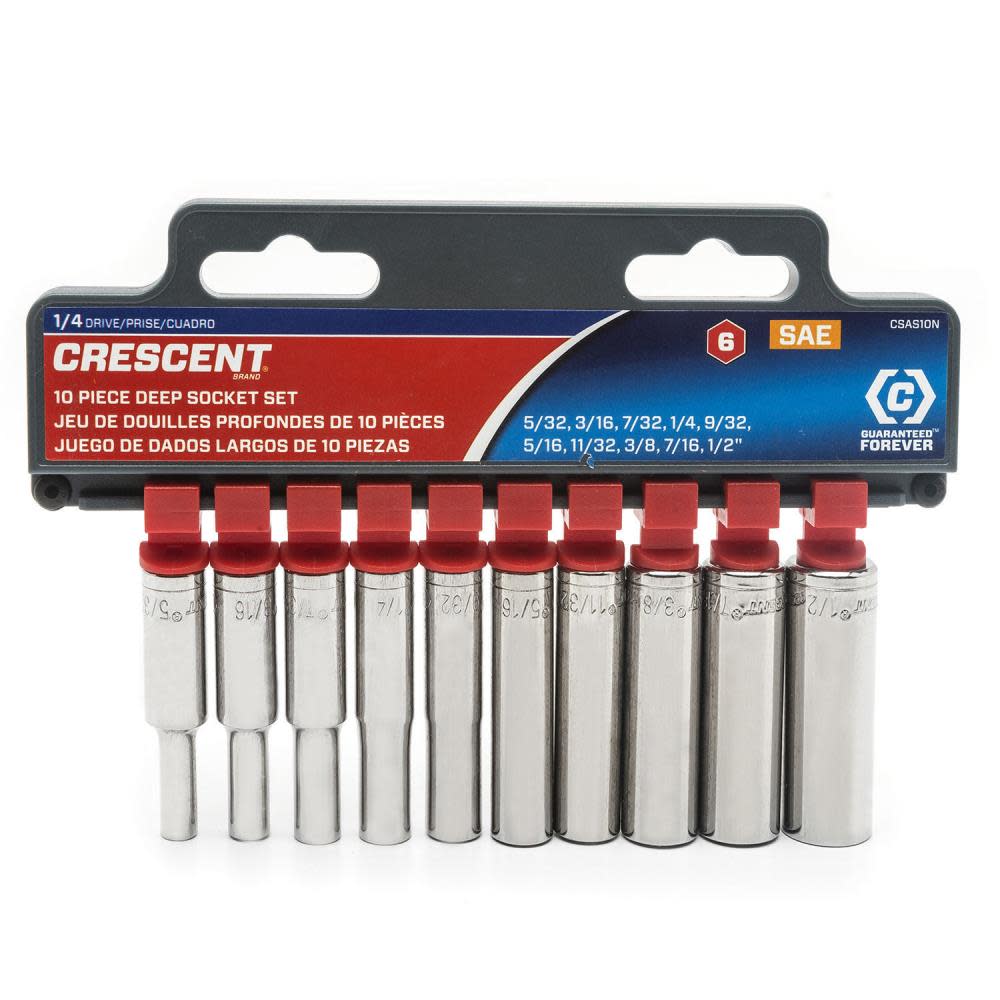 10 pc 1/4 Drive 6 Point Deep SAE Socket Set ;