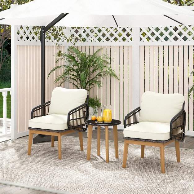 Tangkula 3 Piece Patio Chair Set Wicker Chair amp Side Table Set W Soft Cushions amp Tempered Glass Tabletop