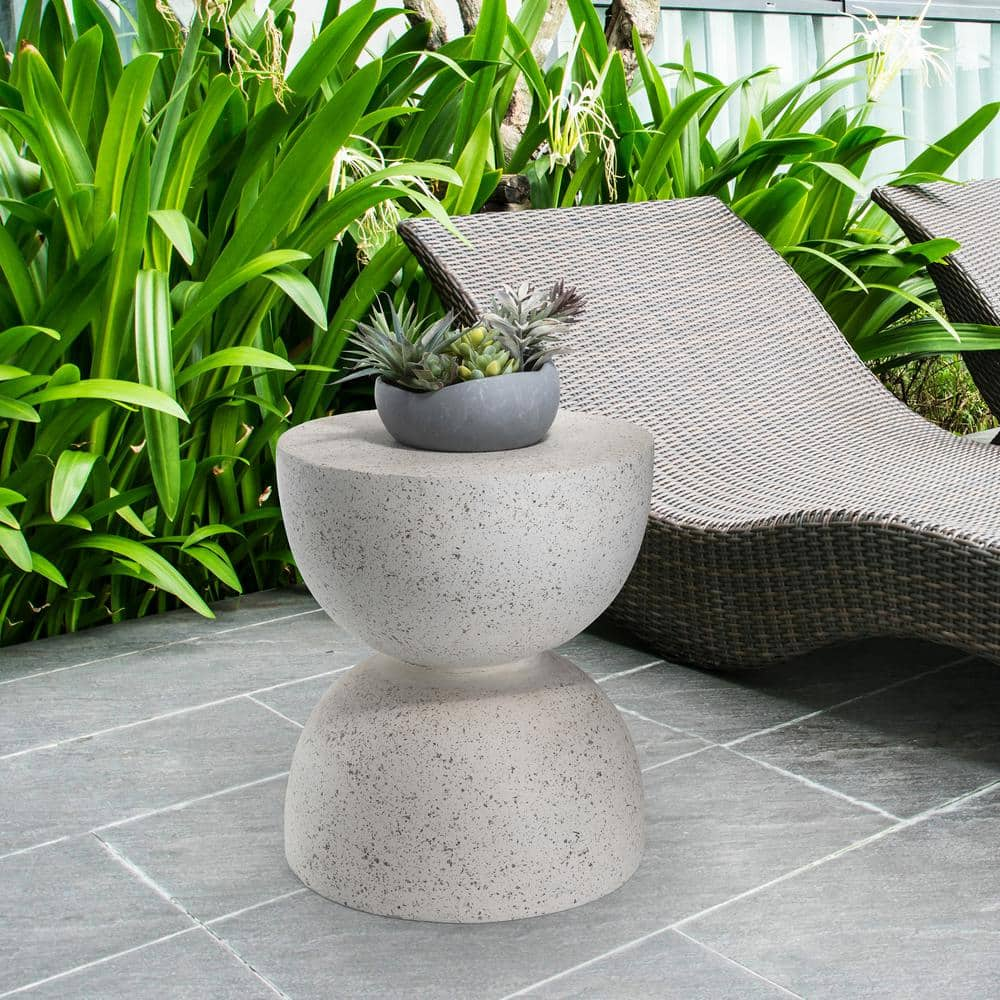 Glitzhome 17.75 in. H Multi-Functional MGO Resin Faux Terrazzo White Garden Stool or Planter Stand or Accent Table GH2007200021