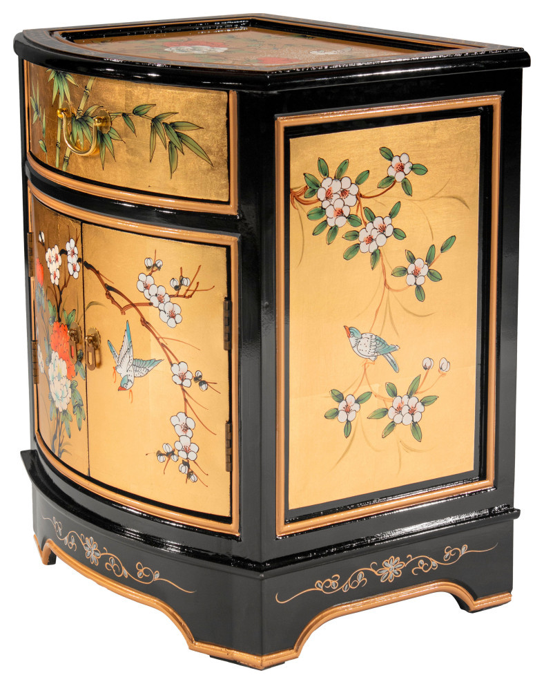 Gold Lacquer End Table Birds and Flowers   Asian   Side Tables And End Tables   by Oriental Furniture  Houzz