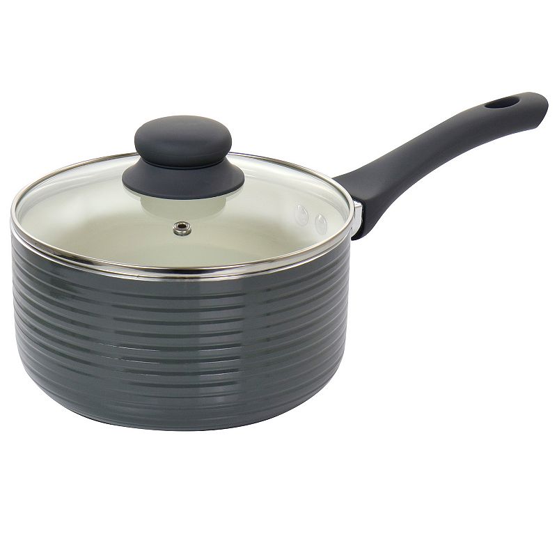 Oster Cocina Ridge Valley 2.5 Quart Nonstick Aluminum Saucepan with Lid in Gray