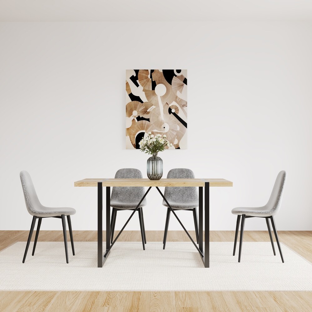 5 Piece Dining Table Set  Wooden Dining Table and Modern Dining Suede Chairs Set of 4  with Metal Base   Legs