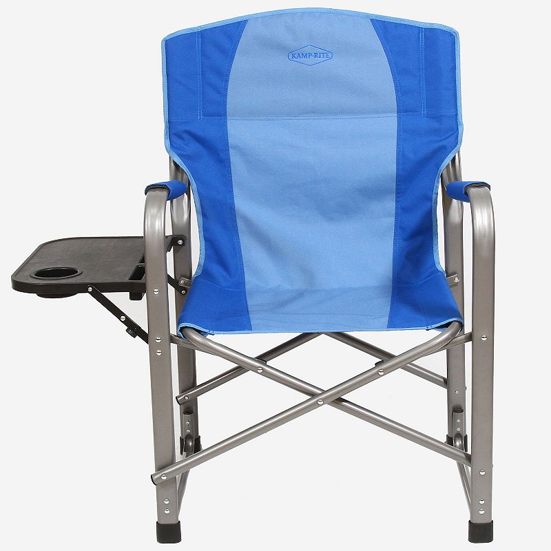 Kamp-rite Portable Director's Camping Chair W/table and Cup Holder， 2-tone Blue