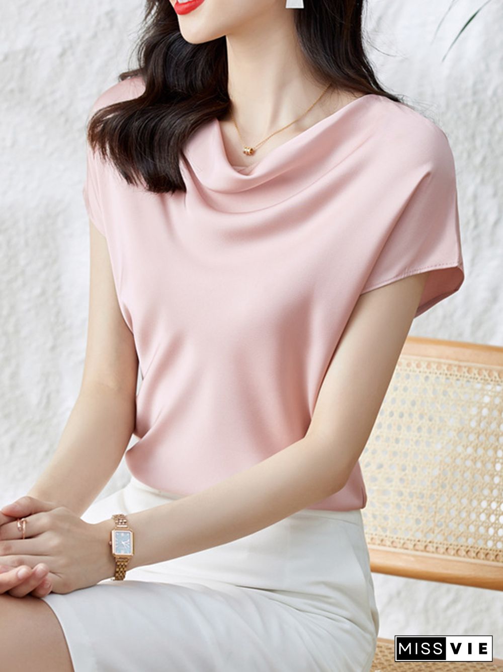 Loose Short Sleeves Solid Color One-Shoulder T-Shirts Tops