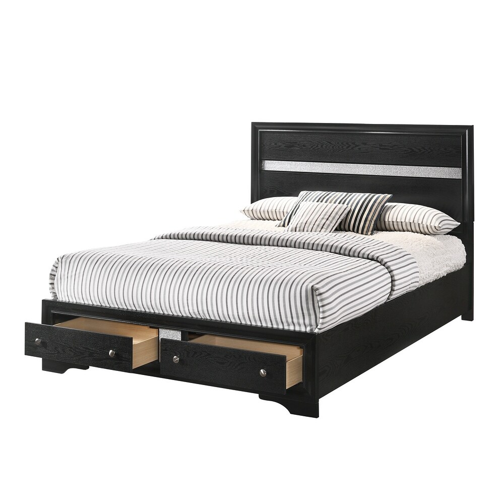 Bambie 5 Piece Black Silver Storage Platform Bedroom Set