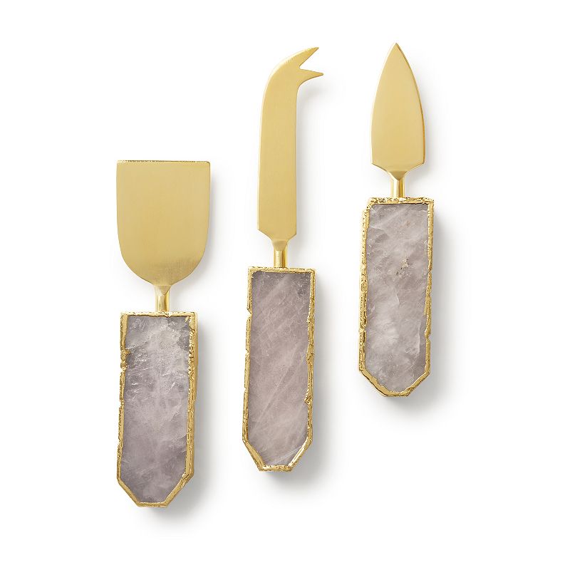 Brittany Rose Quartz Cheese Knives， Set of 3