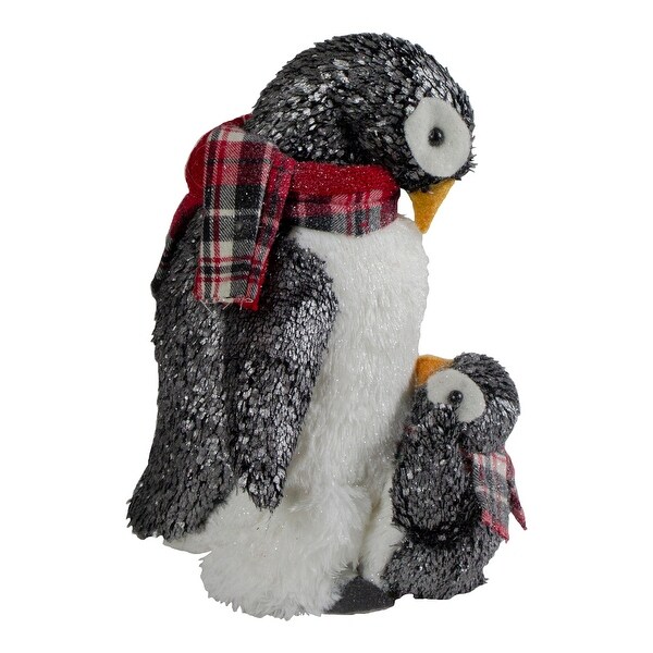 Plush Mother Penguin and Chick Christmas Figure