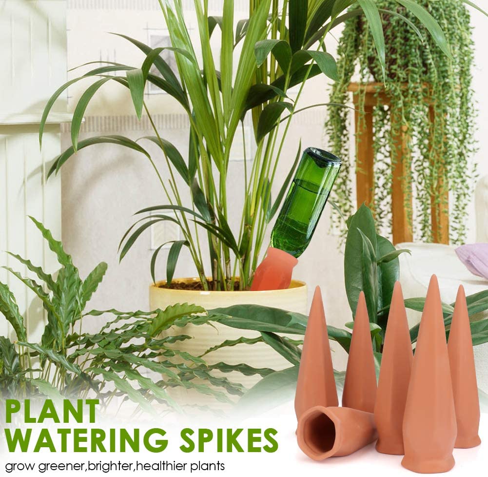 Flantor Plant Watering Stakes - 4PCS Self Watering Spikes Terracotta Vacation Plant Waterer Slow Release Perfect Self Watering Devices for Indoor Outdoor Plants ( Geometric Shape)