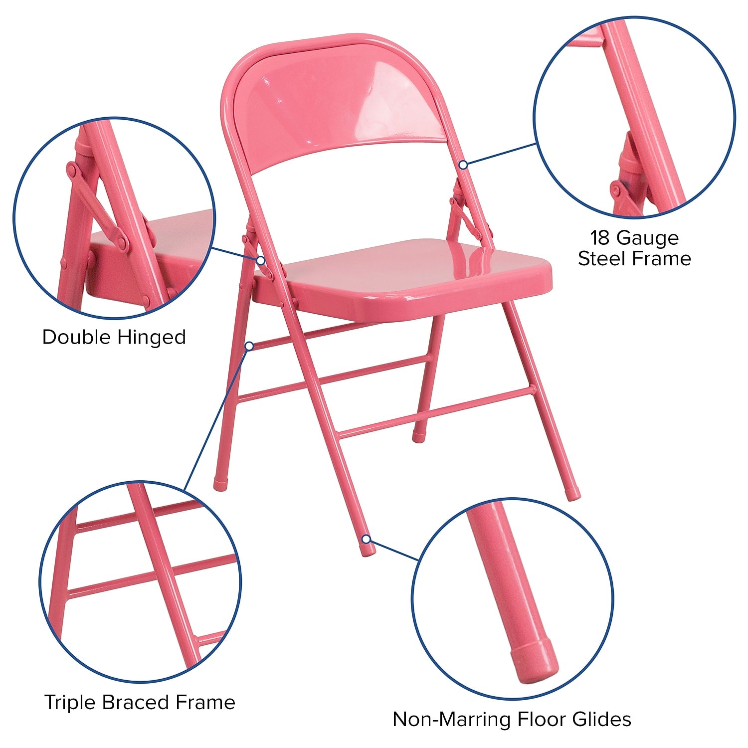 Flash Furniture HERCULES COLORBURST Series Metal Folding Chair Bubblegum Pink Set of 4 (4HF3PINK)