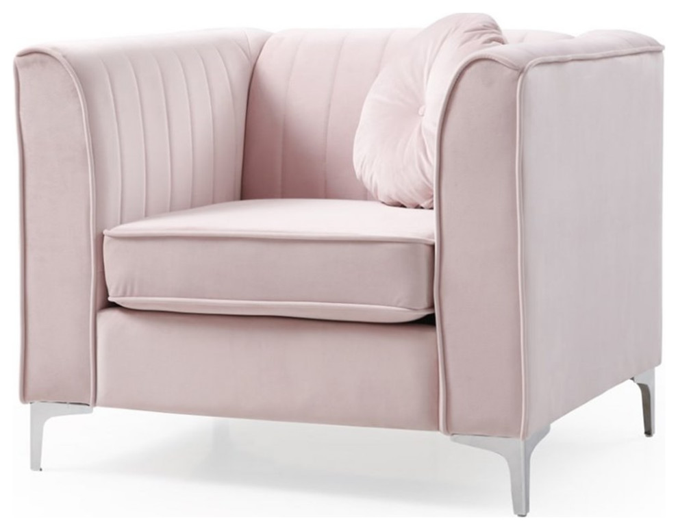 Maklaine Contemporary Soft Velvet Channel Tufted Chair in Pink   Midcentury   Armchairs And Accent Chairs   by Homesquare  Houzz