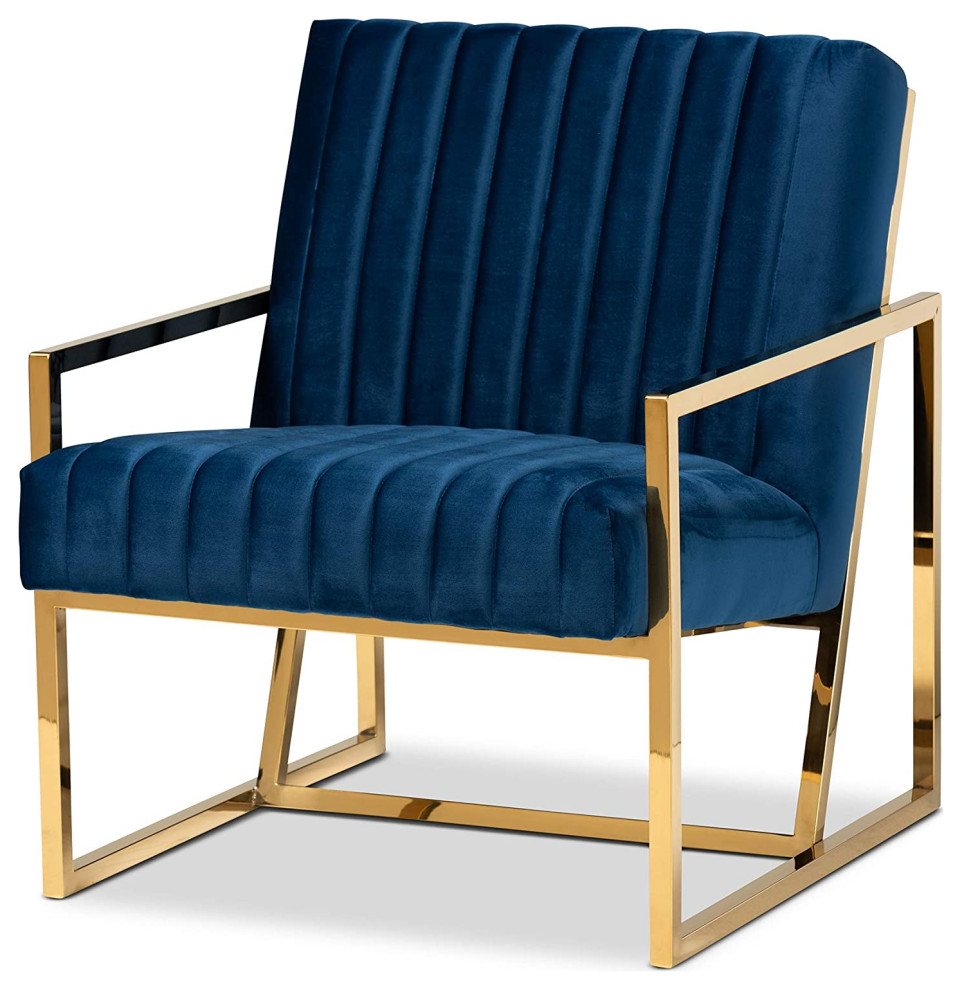 Elegant Accent Chair  Gold Frame With Soft and Ribbed Navy Velvet Seat   Transitional   Armchairs And Accent Chairs   by Decorn  Houzz