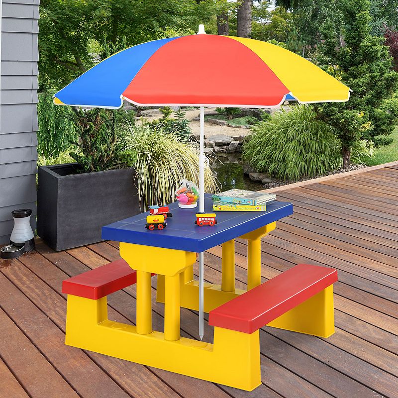 Kids Picnic Folding Table and Bench with Umbrella