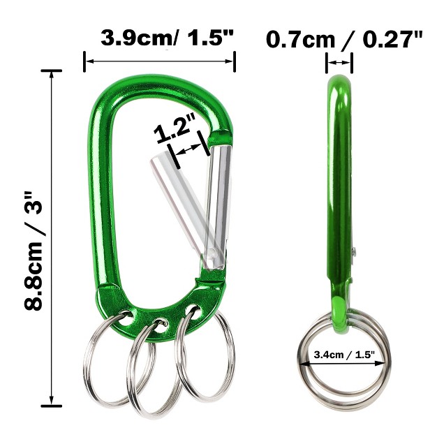 Unique Bargains Aluminum D Ring Carabiner With 3 Key Ring Green 1 Pc