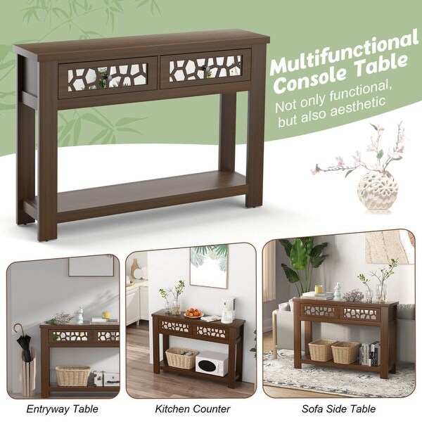 2-Tier Console Table with Drawers and Open Storage Shelf - 46.5