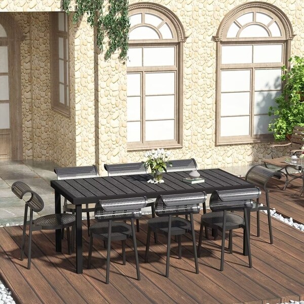 Outdoor Dining Table for 8 People，Aluminum Frame，Faux Wood Top