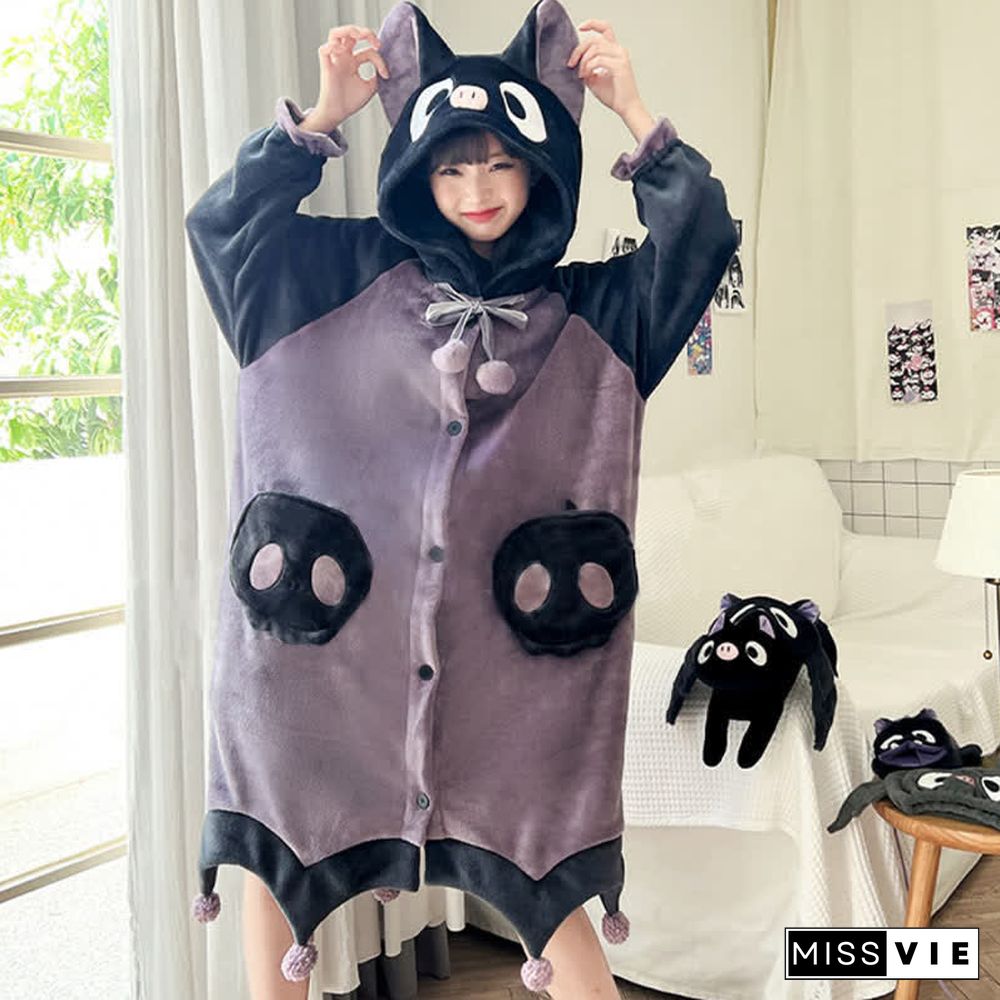 Funny Cartoon Bat Plush Hooded Pajama Dress Pants