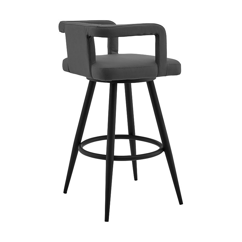 Gabriele 26 Gray Faux Leather and Black Metal Swivel Bar Stool