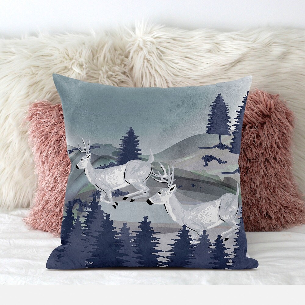 HomeRoots 20x20 Gray Blue Deer Blown Seam Broadcloth Animal Print Throw Pillow   22