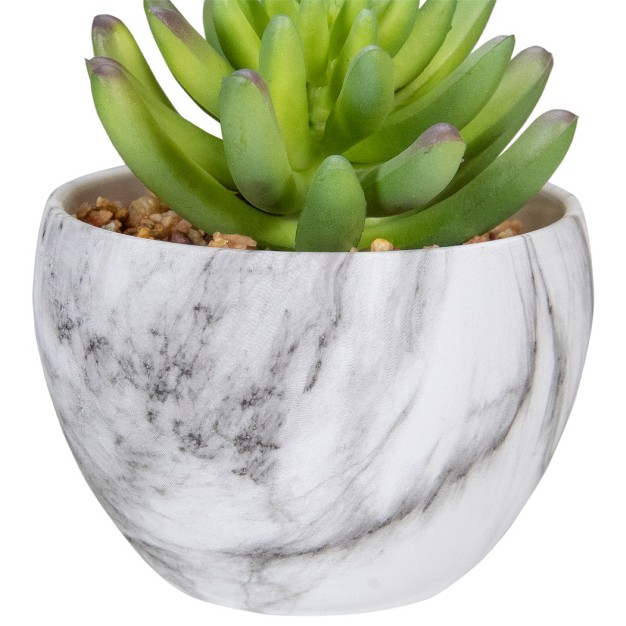 Green Artificial Succulent In Faux Marble Pot